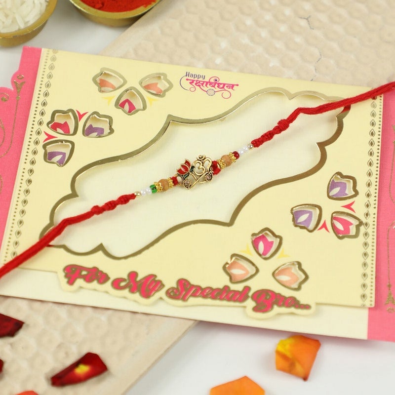 Madhoor Traditional Handcrafted Rakhi with Om and Lotus Design, Premium Thread Rakhi for Brother, Festive Raksha Bandhan Rakhi, 20 cm - Image 2