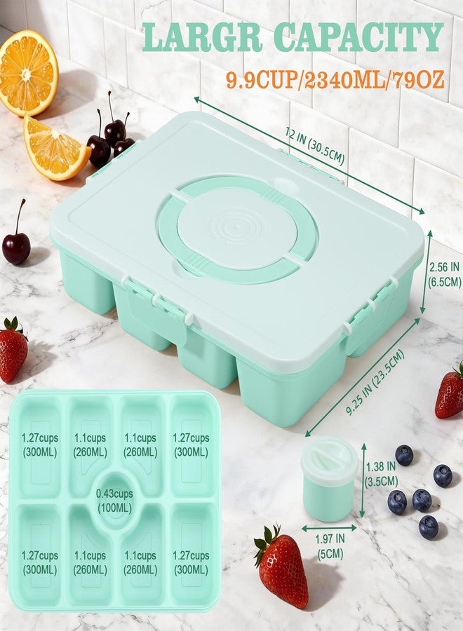 shell and turtle Snackle Box Container, Divided Serving Tray with Lid and Handle, 9 Compartments Snack Box Container for Adults, Portable Charcuterie Serving Platter for Candy Fruit, 9.9 Cups, Seafoam Green - Image 4