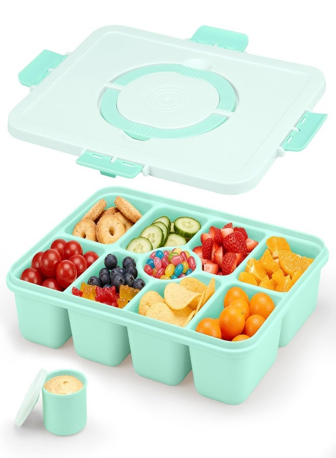 shell and turtle Snackle Box Container, Divided Serving Tray with Lid and Handle, 9 Compartments Snack Box Container for Adults, Portable Charcuterie Serving Platter for Candy Fruit, 9.9 Cups, Seafoam Green - Image 1