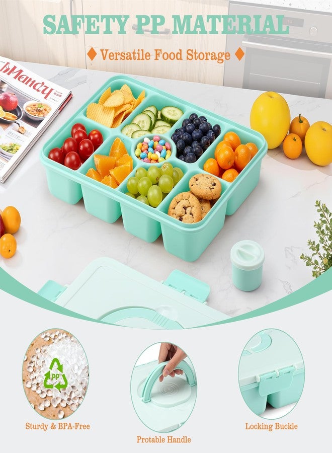 shell and turtle Snackle Box Container, Divided Serving Tray with Lid and Handle, 9 Compartments Snack Box Container for Adults, Portable Charcuterie Serving Platter for Candy Fruit, 9.9 Cups, Seafoam Green - Image 5