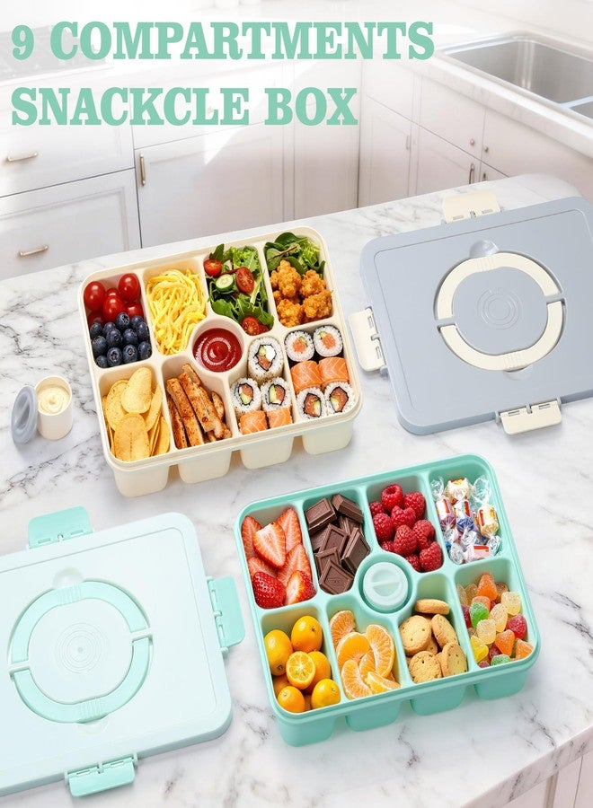 shell and turtle Snackle Box Container, Divided Serving Tray with Lid and Handle, 9 Compartments Snack Box Container for Adults, Portable Charcuterie Serving Platter for Candy Fruit, 9.9 Cups, Seafoam Green - Image 2