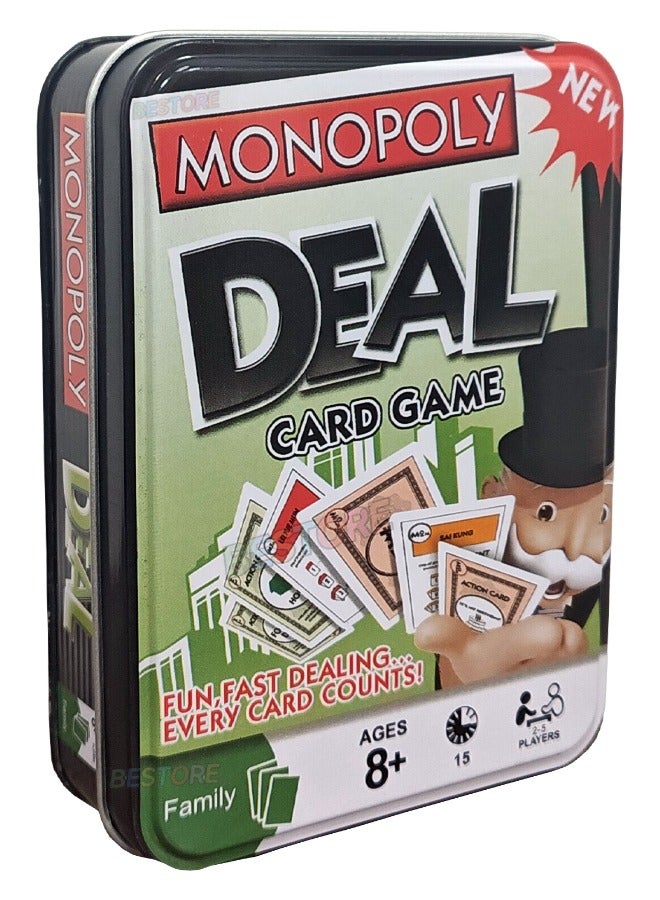 GAME Classic Monopoly Deal Card Game In Sturdy Storage Tin, Quick-Playing Card Game for 2-5 Players, Game for Families and Kids, Ages 8 and Up (108 Cards and Instructions) - Image 1