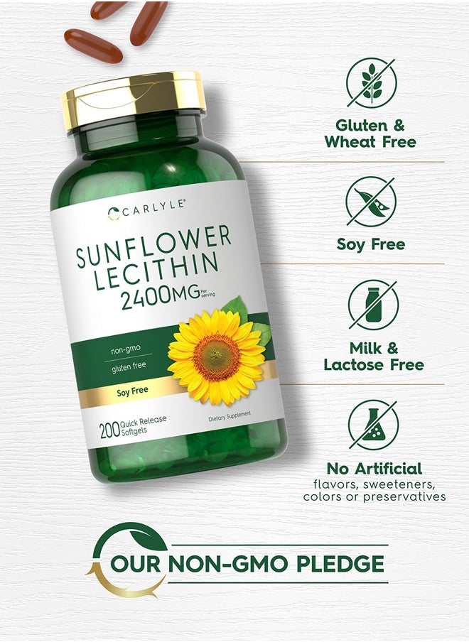 CARLYLE - Sunflower Lecithin Softgel Capsules | 2400mg | 200 Count | Rich in Phosphatidyl Choline | Non-GMO, Soy Free, Gluten Free Supplement - Image 1