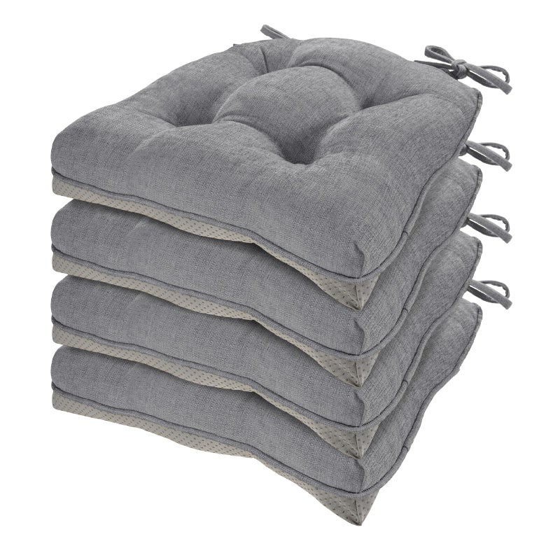 HARBOREST Chair Cushions for Dining Chairs Set of 4  Chenille Tufted Kitchen Chair Cushions with Ties and NonSlip Bottom Foam Chair Pads for Dining Chairs 17 x 17 Grey