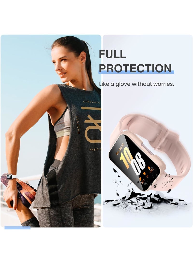 SOLARAE Screen Protector Case for Samsung Galaxy Fit 3, 3 Pack Ultra-Thin Full-Coverage Around Protective Tempered Glass Film, Screen Protector Cover for Galaxy Fit 3, White, Clear and Pink - Image 2