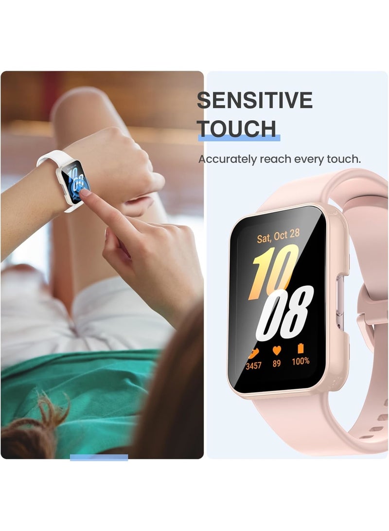 SOLARAE Screen Protector Case for Samsung Galaxy Fit 3, 3 Pack Ultra-Thin Full-Coverage Around Protective Tempered Glass Film, Screen Protector Cover for Galaxy Fit 3, White, Clear and Pink - Image 4