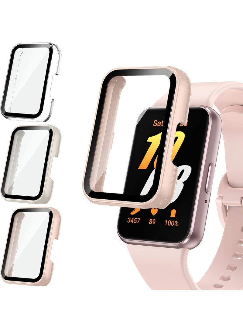 SOLARAE Screen Protector Case for Samsung Galaxy Fit 3, 3 Pack Ultra-Thin Full-Coverage Around Protective Tempered Glass Film, Screen Protector Cover for Galaxy Fit 3, White, Clear and Pink - Image 1