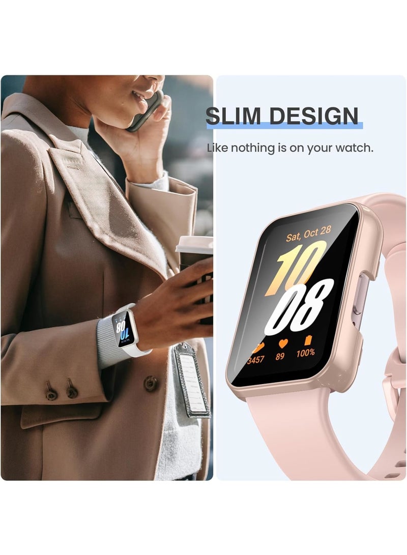 SOLARAE Screen Protector Case for Samsung Galaxy Fit 3, 3 Pack Ultra-Thin Full-Coverage Around Protective Tempered Glass Film, Screen Protector Cover for Galaxy Fit 3, White, Clear and Pink - Image 3
