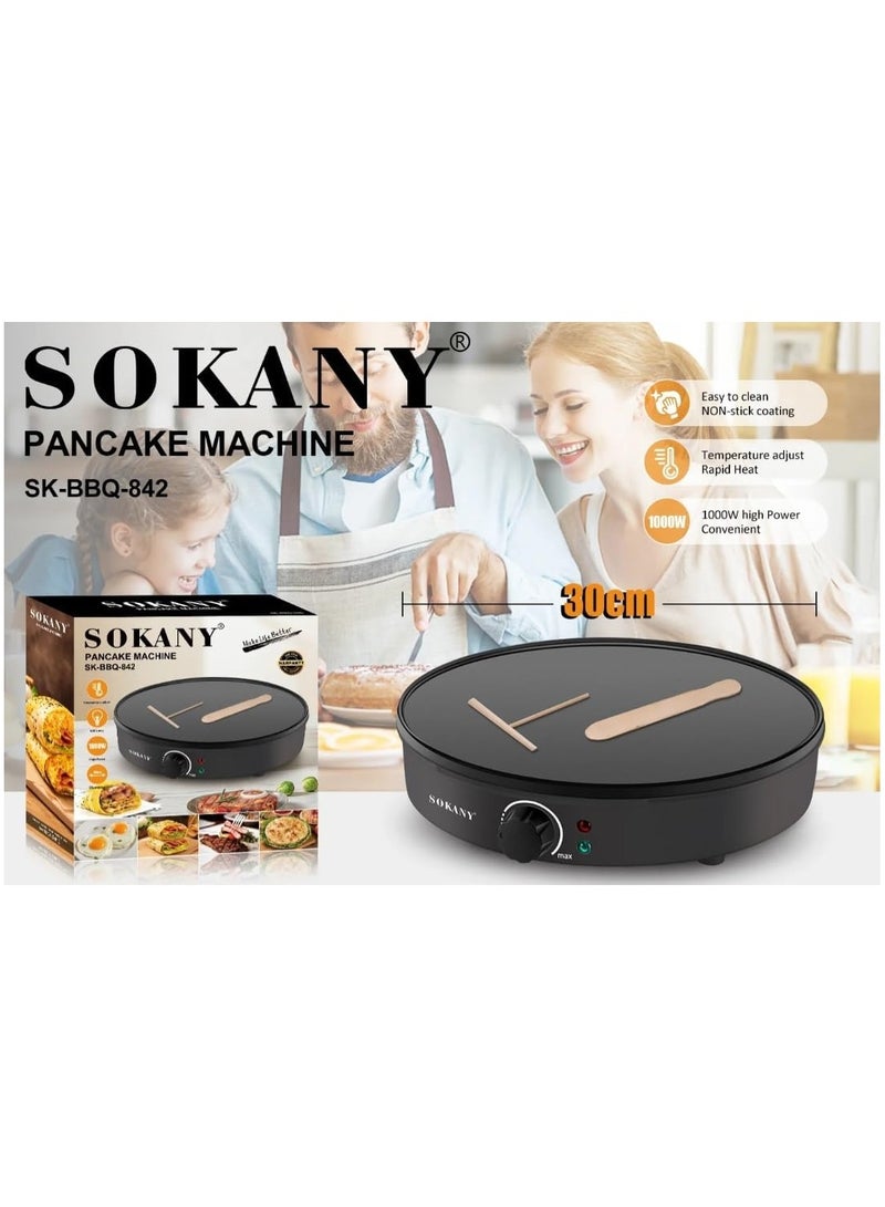 Sokany 1000w sk-842 electric non-stick grill for making crepes, pancakes, pizza and baking tray - Image 1