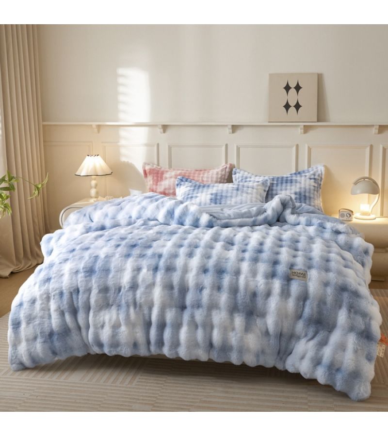 Tie Dye Pink 78.74 By 90.55 Inch Warm Fluffy Rabbit Fur Milk Velvet Corn Quilt Quilted Blanket - Image 4
