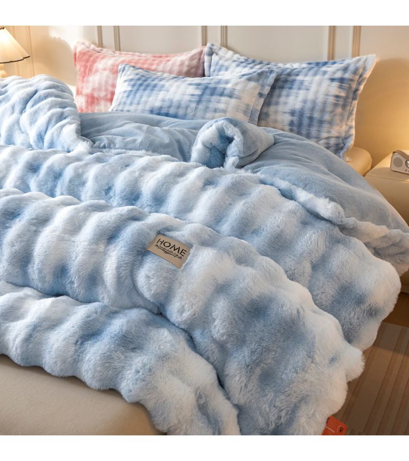 Tie Dye Pink 78.74 By 90.55 Inch Warm Fluffy Rabbit Fur Milk Velvet Corn Quilt Quilted Blanket - Image 2