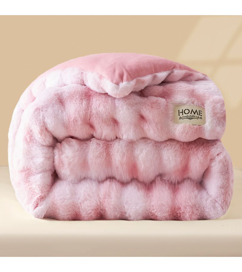 Tie Dye Pink 78.74 By 90.55 Inch Warm Fluffy Rabbit Fur Milk Velvet Corn Quilt Quilted Blanket - Image 5