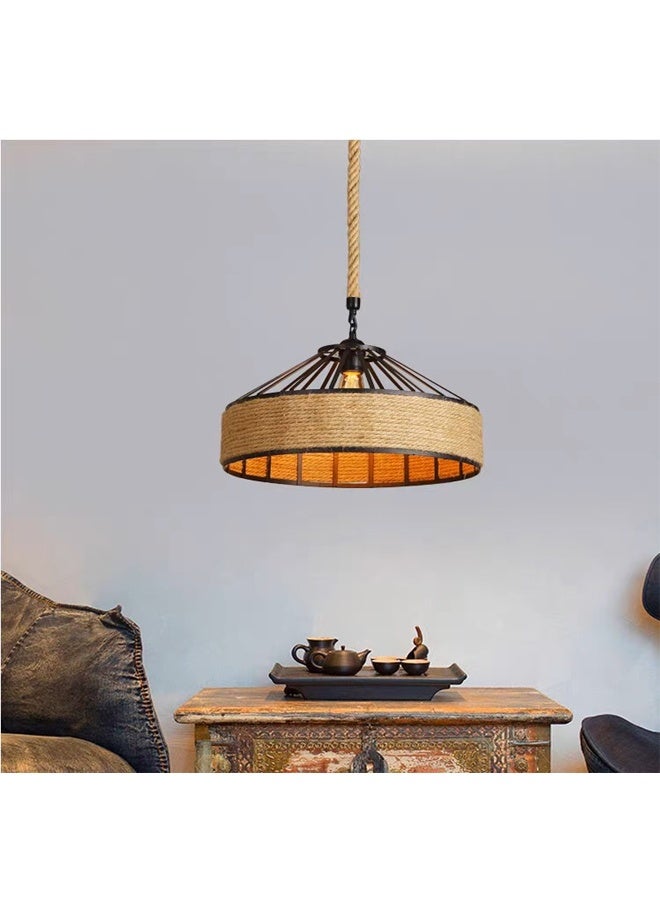 Rustic Rope Hanging Pendant Light with Woven Shade – Vintage Ceiling Lamp - Image 4