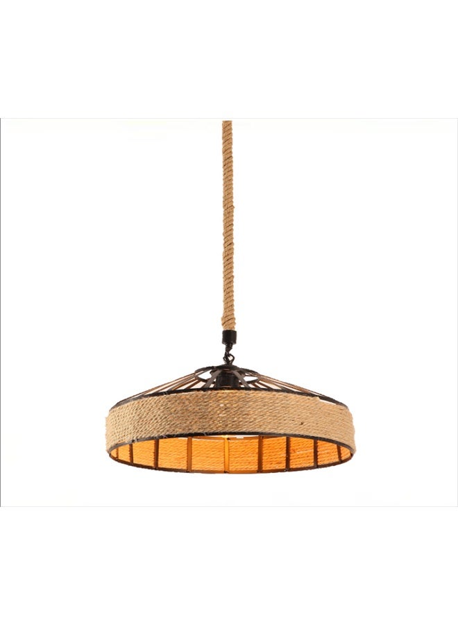 Rustic Rope Hanging Pendant Light with Woven Shade – Vintage Ceiling Lamp - Image 1