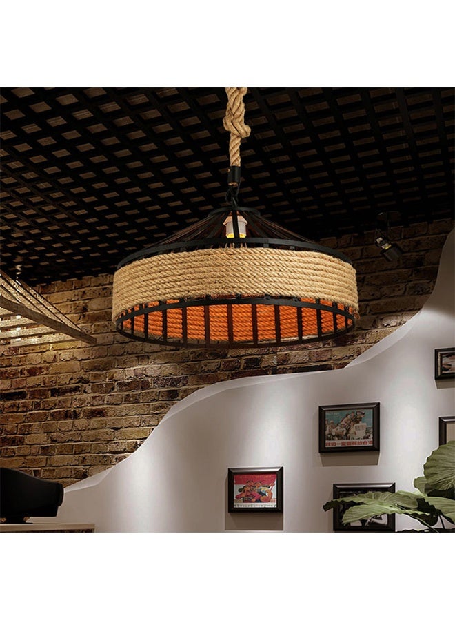 Rustic Rope Hanging Pendant Light with Woven Shade – Vintage Ceiling Lamp - Image 2