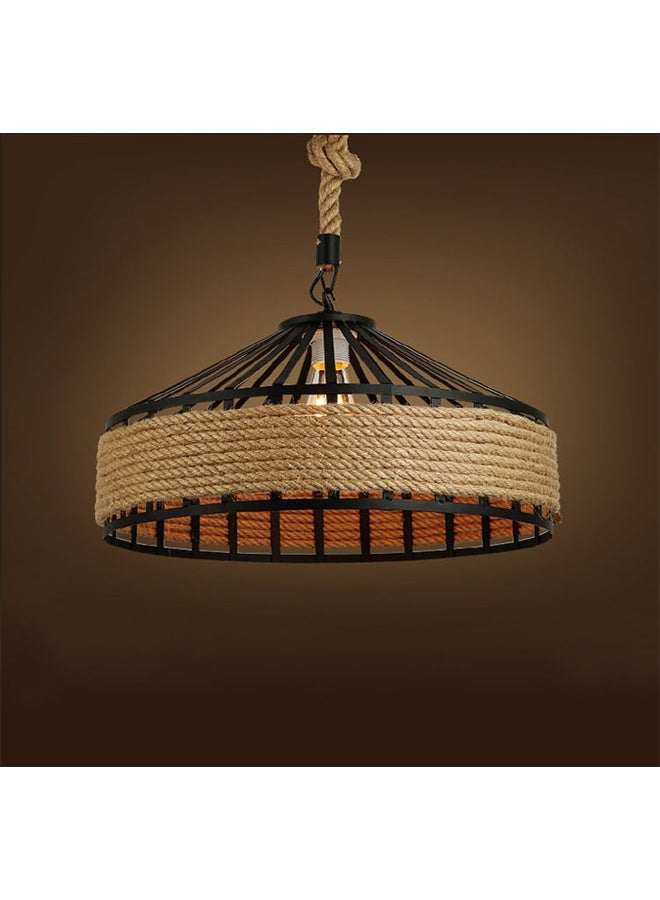 Rustic Rope Hanging Pendant Light with Woven Shade – Vintage Ceiling Lamp - Image 3