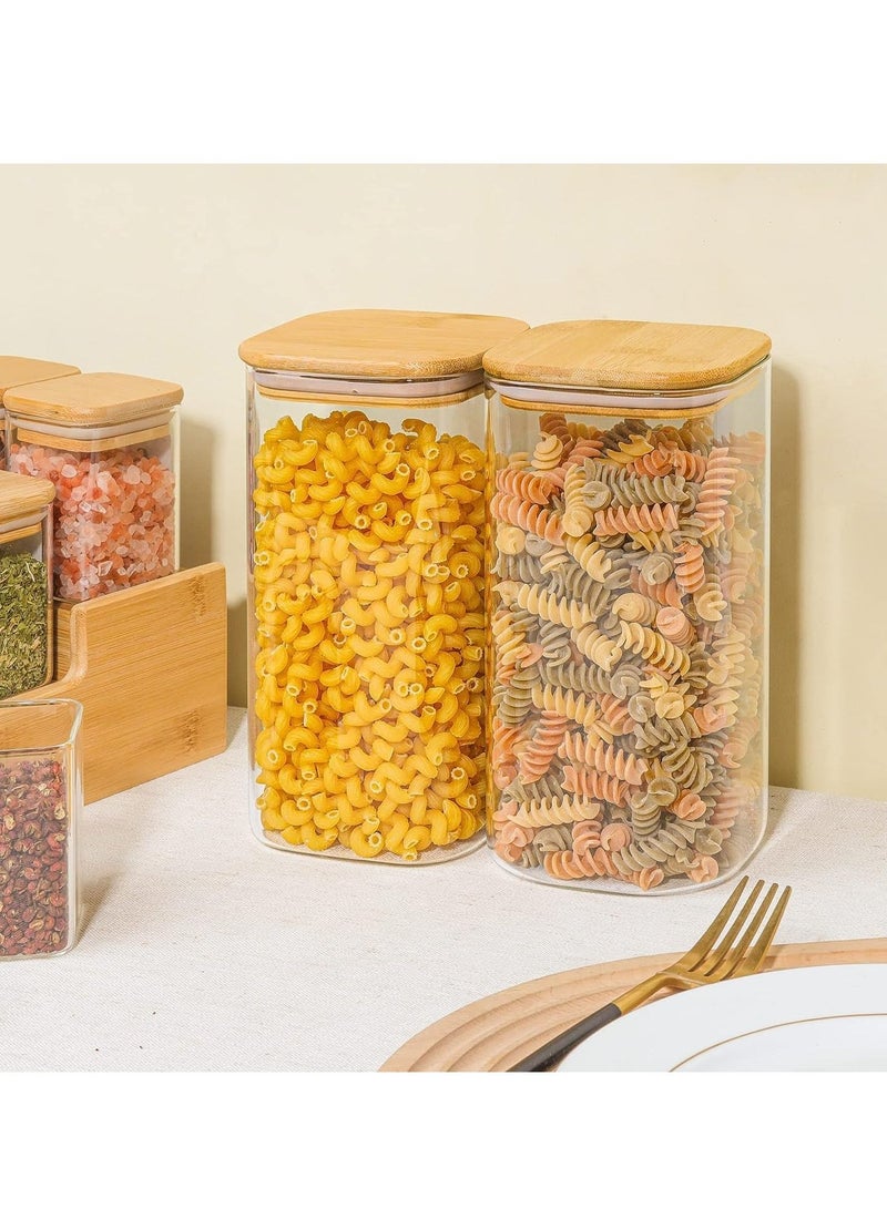 TYCOM Glass Jars Set 1500ML Food Cereal Storage Spice Containers for Home Kitchen Food Storage jars With Labels Marker and spoons Square 10 by 20 cm 4 Pieces With Wood Lid. - Image 5