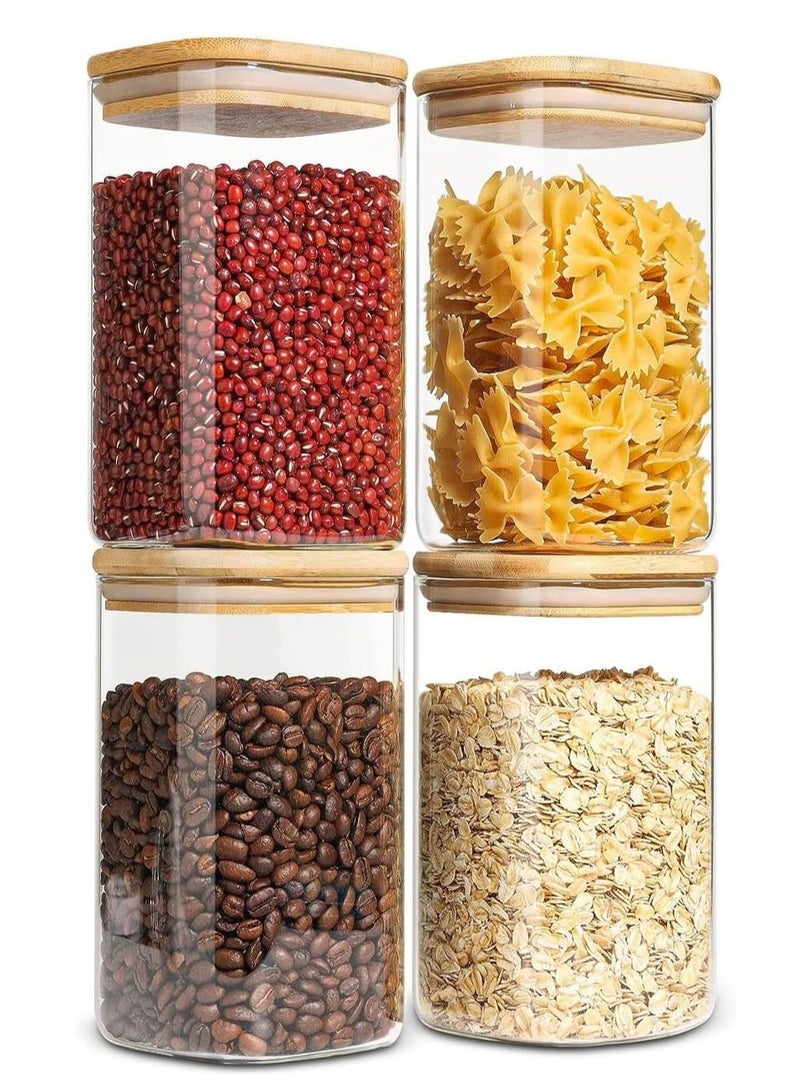 TYCOM Glass Jars Set 1500ML Food Cereal Storage Spice Containers for Home Kitchen Food Storage jars With Labels Marker and spoons Square 10 by 20 cm 4 Pieces With Wood Lid. - Image 1