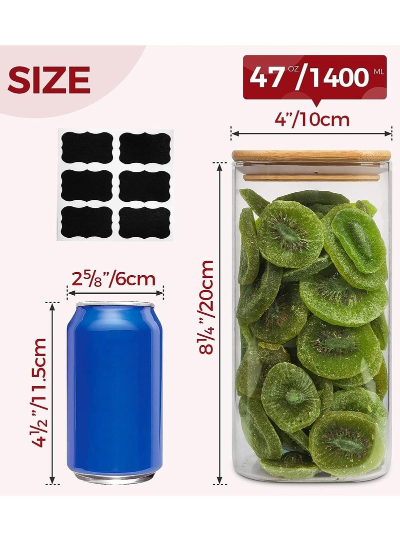 TYCOM Glass Jars Set 1500ML Food Cereal Storage Spice Containers for Home Kitchen Food Storage jars With Labels Marker and spoons Square 10 by 20 cm 4 Pieces With Wood Lid. - Image 3