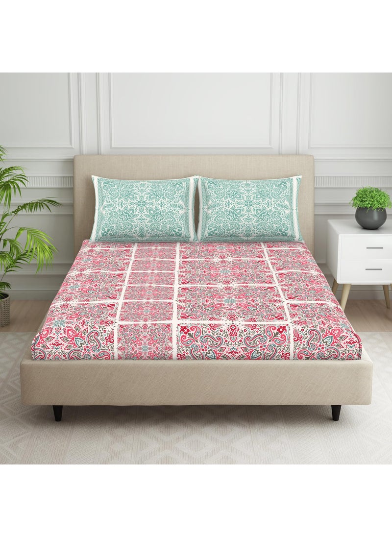 SPACES SPACES 100% Cotton Double Bedsheet with 2 Pillow Covers (Size 88 x 100 inch) | 132 TC Bed Sheet for Double Bed | Breathable Pure Cotton Queen Size Bedsheet | BOLDBOHO | Ornate Dark Orange  - Image 1