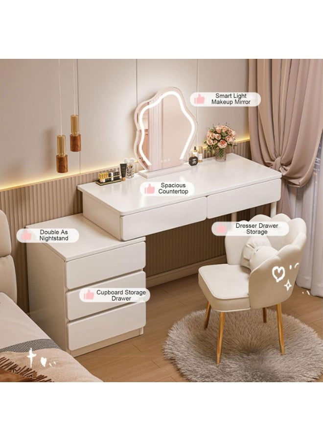 CityRiya-Long Vanity Desk, Dressing Table Set, White Makeup Table, 100cm Makeup Vanity Desk, Large Dresser Desk with Storage Drawer and Cabinet, Vanity Table for Bedroom (100*40*60cm) - Image 2
