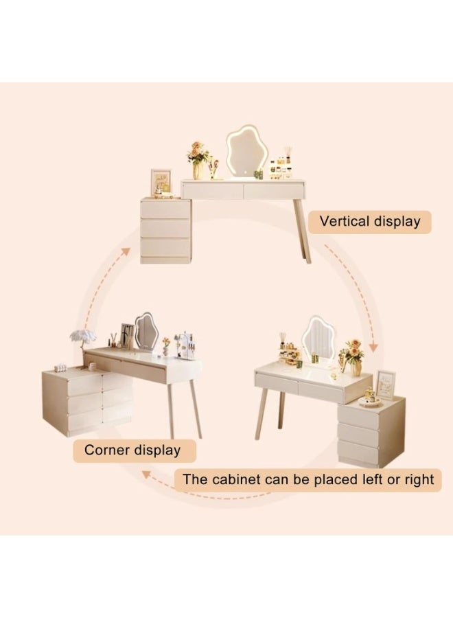 CityRiya-Long Vanity Desk, Dressing Table Set, White Makeup Table, 100cm Makeup Vanity Desk, Large Dresser Desk with Storage Drawer and Cabinet, Vanity Table for Bedroom (100*40*60cm) - Image 4