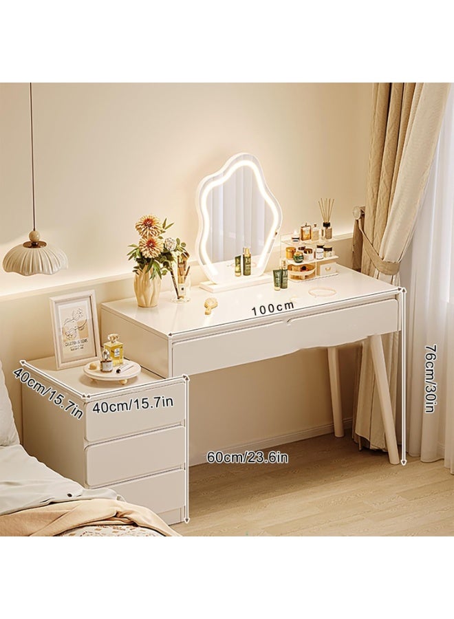 CityRiya-Long Vanity Desk, Dressing Table Set, White Makeup Table, 100cm Makeup Vanity Desk, Large Dresser Desk with Storage Drawer and Cabinet, Vanity Table for Bedroom (100*40*60cm) - Image 3