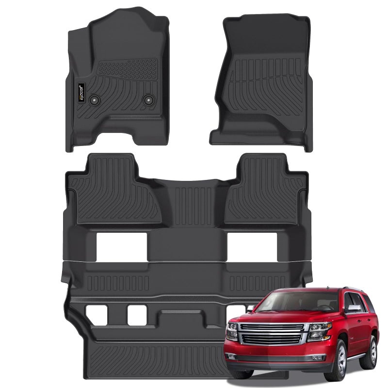 JenofaFloor Mats for Chevy Tahoe GMC Yukon Not XL 20152020 Bucket Seat Not Bench Seat Floor Liner Waterproof Durable TPE Rubber All Weather Mats Custom Fit Car Mat for Tahoe Accessories Black