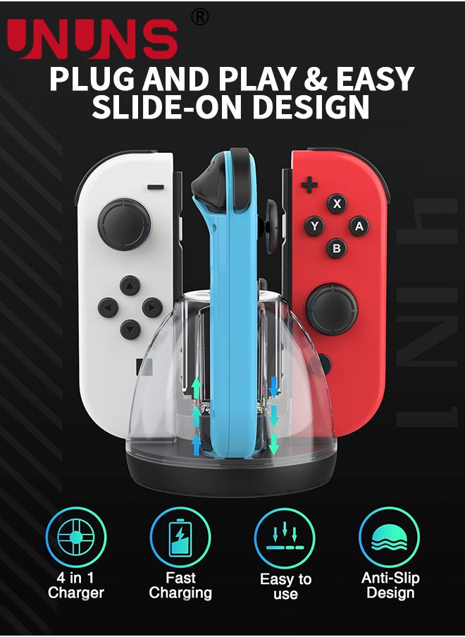 UNUNS - Switch Controller Charging Dock For Nintendo Switch/Switch OLED JoyCon,Fast Charger Dock Station For 4 Joycons,Portable Charging Stand Station With LED Indicator,Joy Con Charger Dock - Image 1