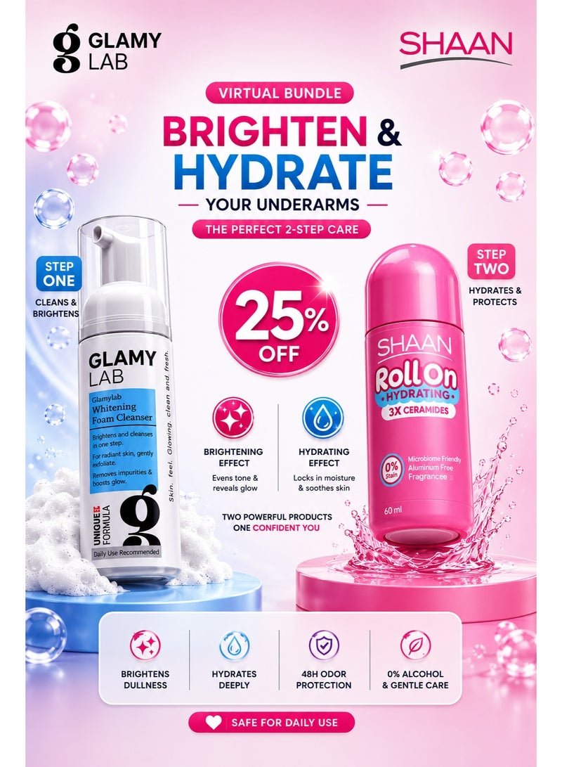 Shaan Hydrating Roll on Fragrance Free 60 ml & Glamy Lab Whitening Foam Cleanser 150ml Bundle - Image 2