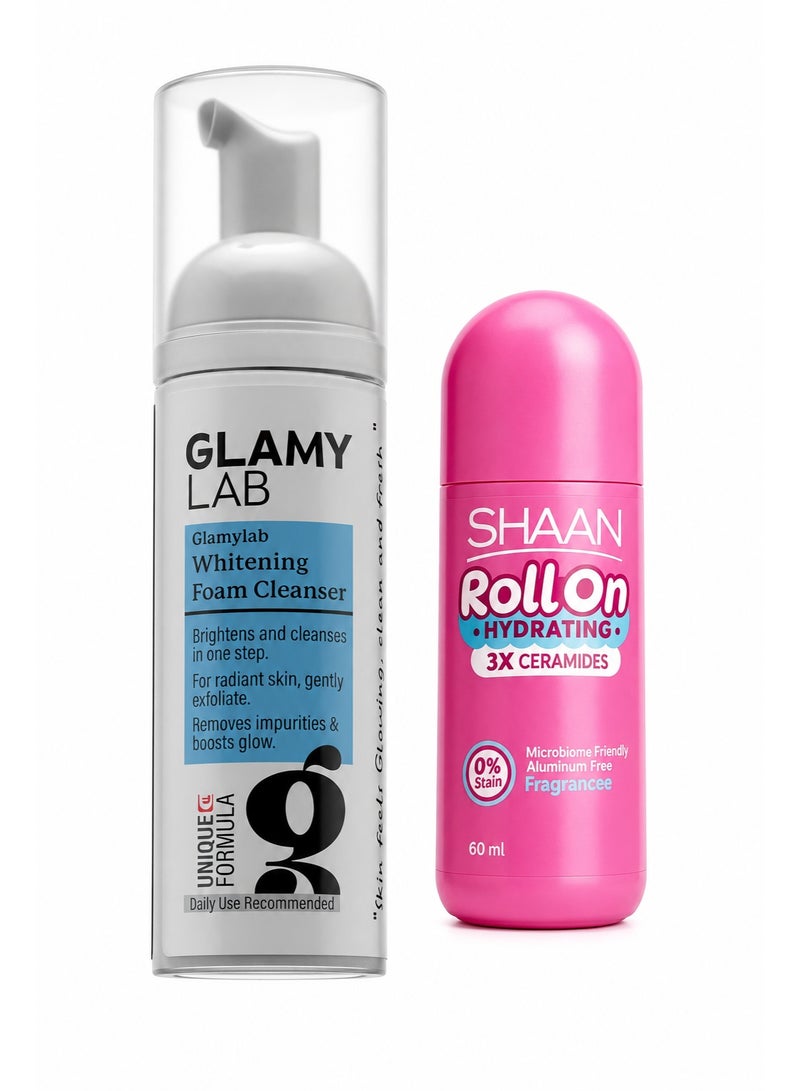 Shaan Hydrating Roll on Fragrance Free 60 ml & Glamy Lab Whitening Foam Cleanser 150ml Bundle - Image 1