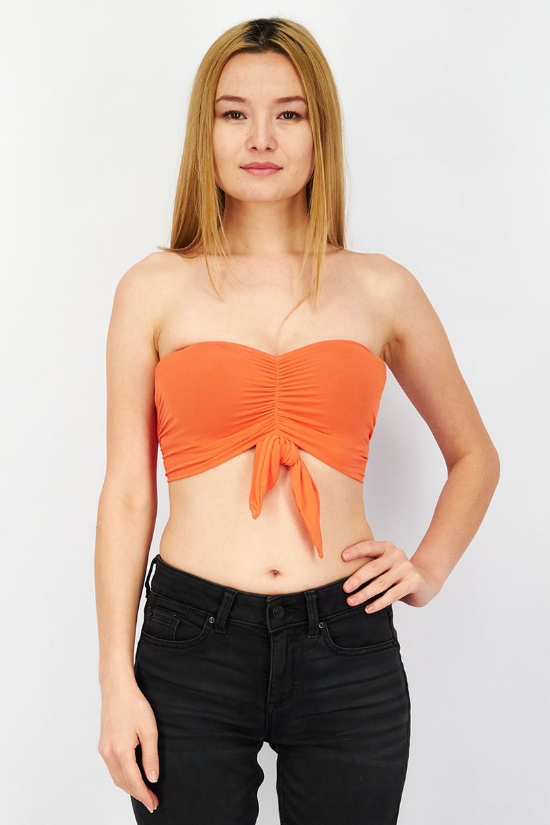Etam Women Straight Across Strapless Solid Tube, Orange - Image 1