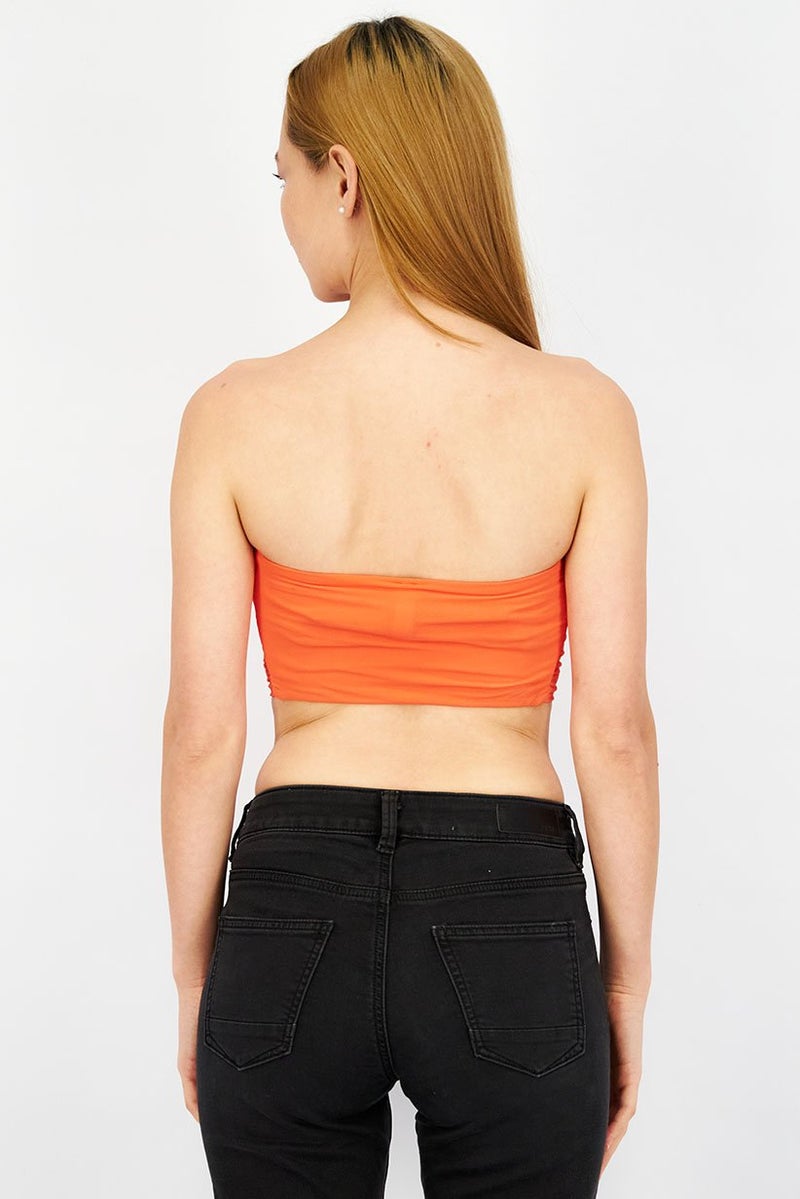 Etam Women Straight Across Strapless Solid Tube, Orange - Image 3