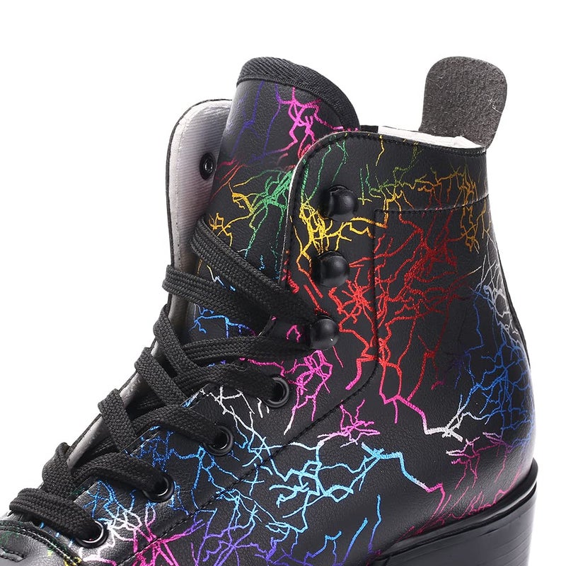 SCNUT Roller Skates Women Men - Microfiber Leather Roller Skate Classic High Top Double Row Roller Skates for Indoor Outdoor with Light up Shoe Laces (Flash Wheel, 45-US Men 11= Women 12) - Image 2