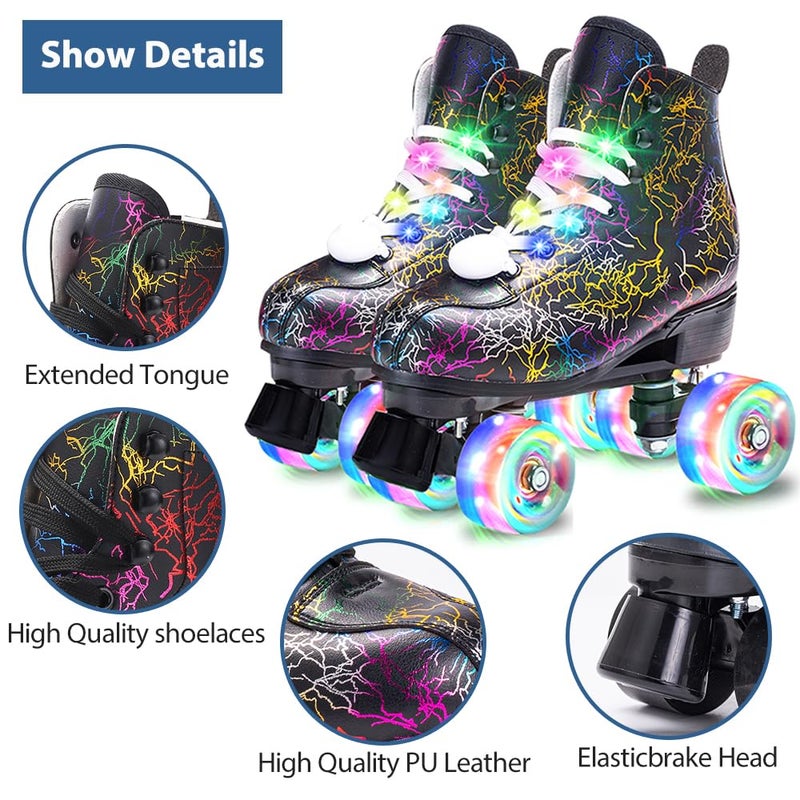 SCNUT Roller Skates Women Men - Microfiber Leather Roller Skate Classic High Top Double Row Roller Skates for Indoor Outdoor with Light up Shoe Laces (Flash Wheel, 45-US Men 11= Women 12) - Image 5