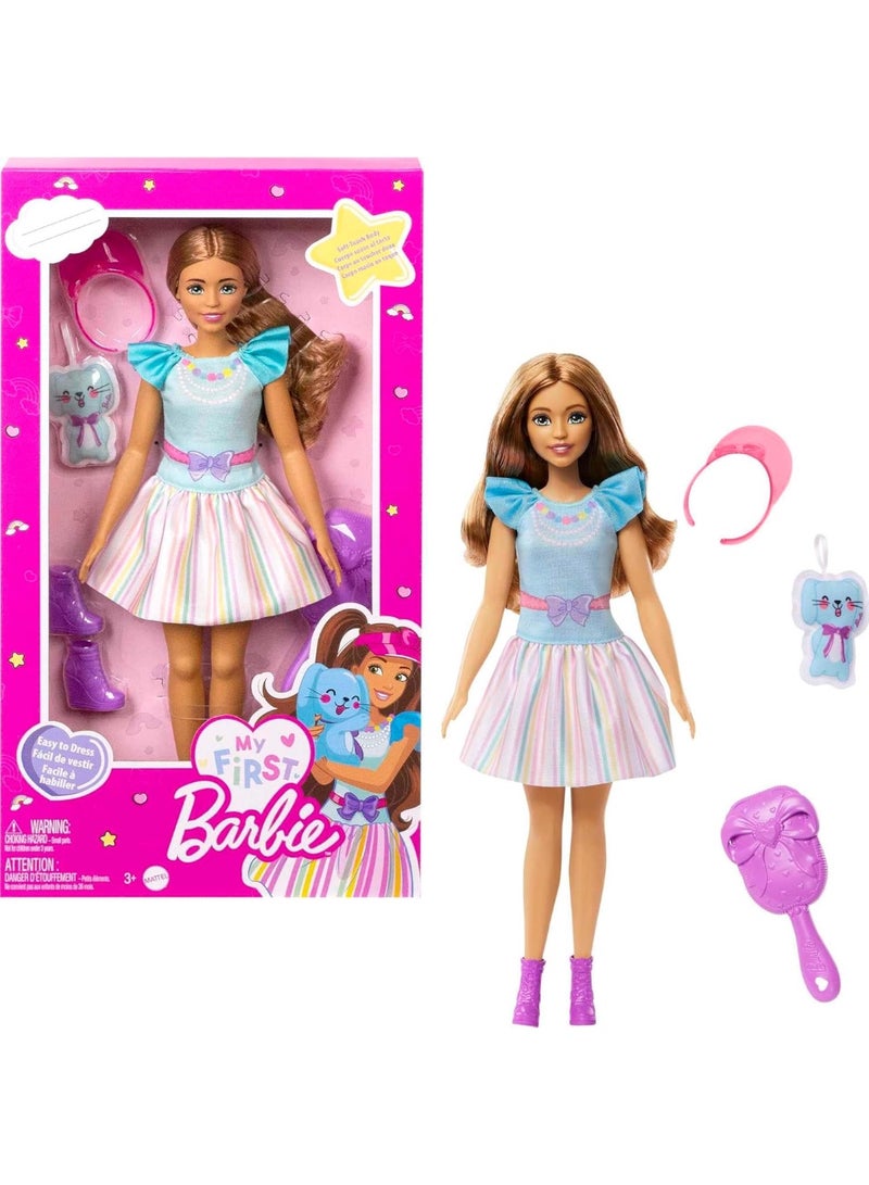 Barbie ​ Doll for Preschoolers, Brunette, My First Teresa Doll, Kids Toys and Gifts, Plush Bunny, Accessories, Soft Poseable Body - Image 1