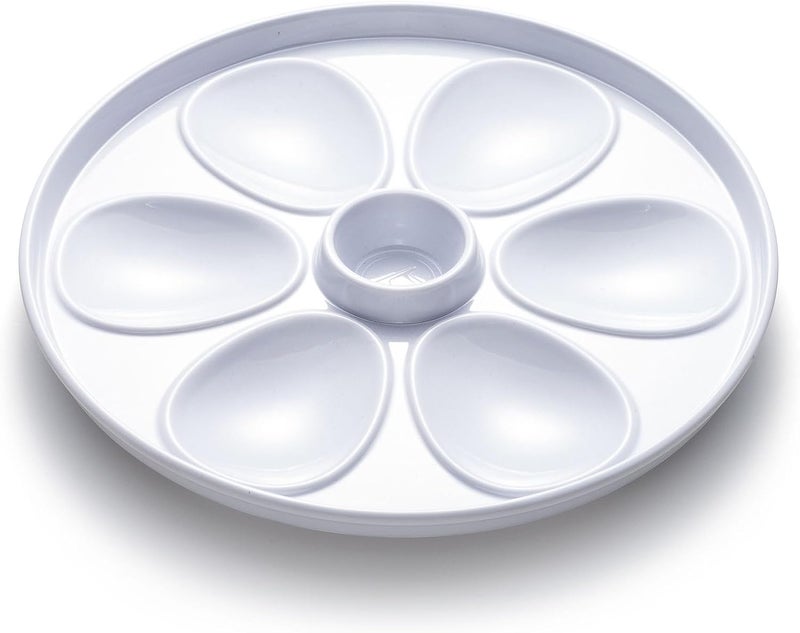 Outset Oyster Serving Tray, 6 Slots and Condiment Cup, Melamine - Image 1