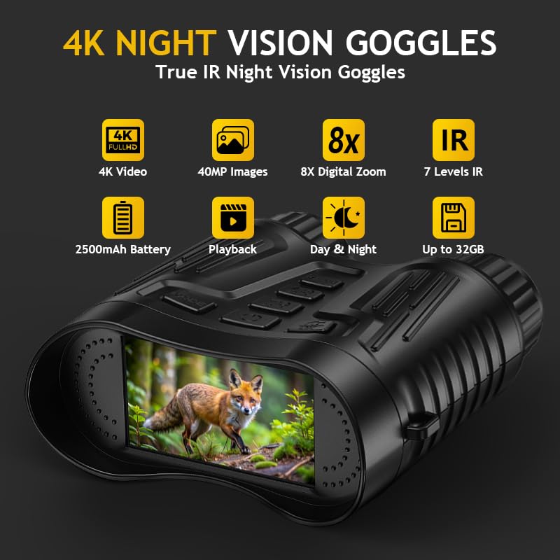 Tizycod Night Vision Binoculars for Adults, 4K HD Night Vision Goggles with Video Recording, Gift for Men, Boys, Father's Day, Christmas for Outdoor Night Adventure, Wildlife Watching - Image 2