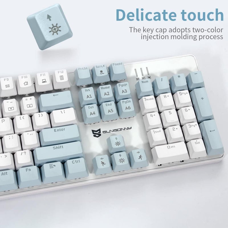 Merdia Mechanical Keyboard Gaming Keyboard with Brown Switch Wired Ice Blue Backlit Keyboard Full Size 104 Keys US Layout(Blue & White) - Image 4