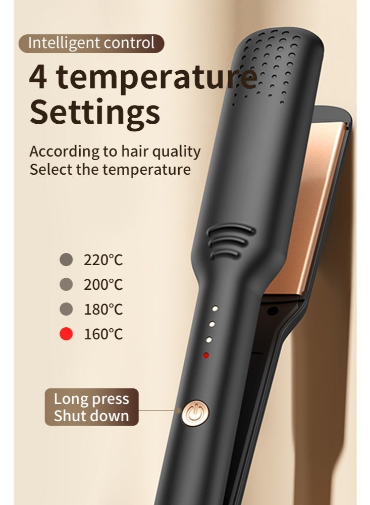 Hair straightener, 2-in-1 hair straightener and curling iron, equipped with ionic technology, titanium ceramic coating, 3D floating plates with vibration feedback, and 4 adjustable heat settings，black - Image 1