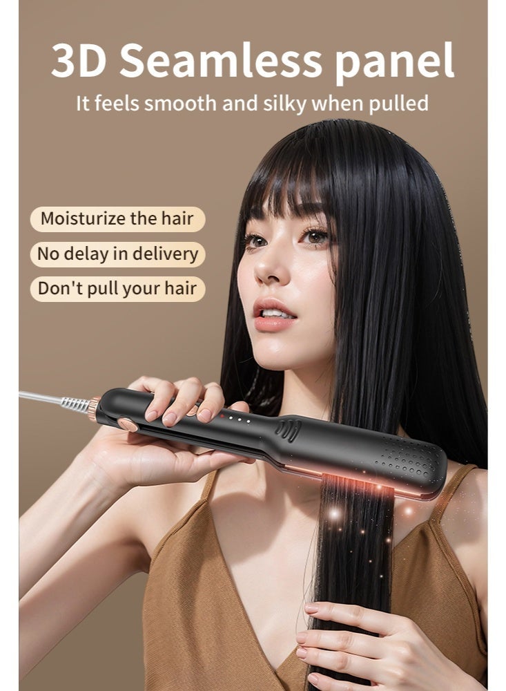 Hair straightener, 2-in-1 hair straightener and curling iron, equipped with ionic technology, titanium ceramic coating, 3D floating plates with vibration feedback, and 4 adjustable heat settings，black - Image 2