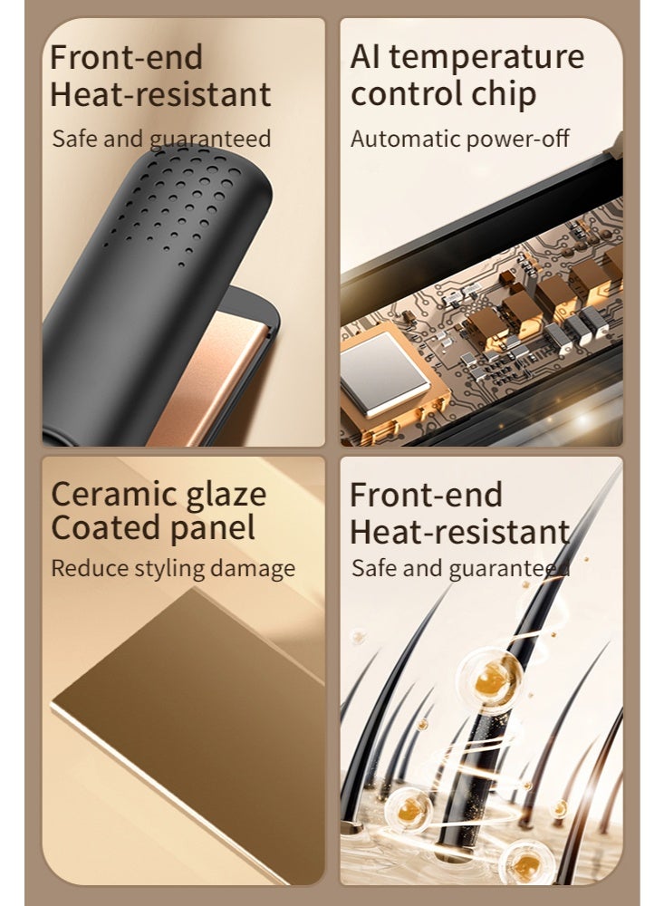 Hair straightener, 2-in-1 hair straightener and curling iron, equipped with ionic technology, titanium ceramic coating, 3D floating plates with vibration feedback, and 4 adjustable heat settings，black - Image 3