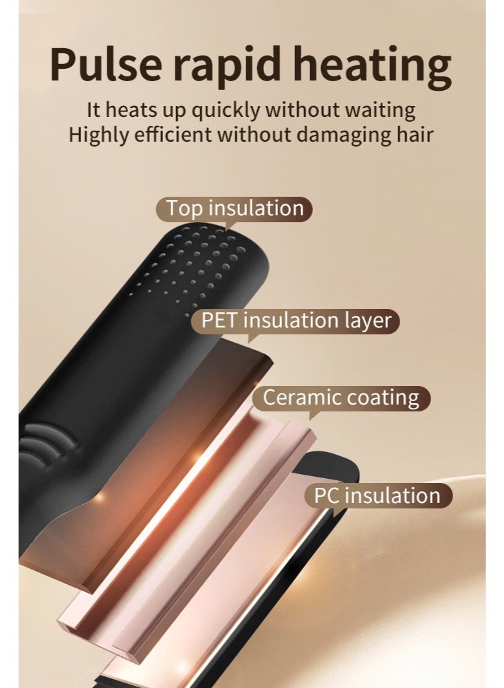 Hair straightener, 2-in-1 hair straightener and curling iron, equipped with ionic technology, titanium ceramic coating, 3D floating plates with vibration feedback, and 4 adjustable heat settings，black - Image 5