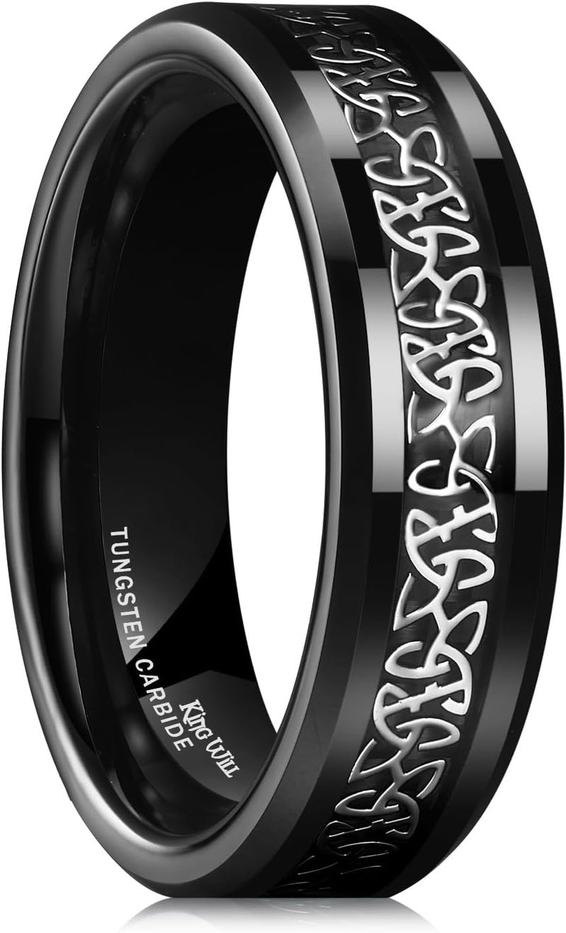 King Will Men's Cetic Knot Tungsten Carbide Ring, Opal/Carbon Fiber Inlay 6mm/8mm Wedding Band for Men Engagement Ring Comfort Fit - Image 1