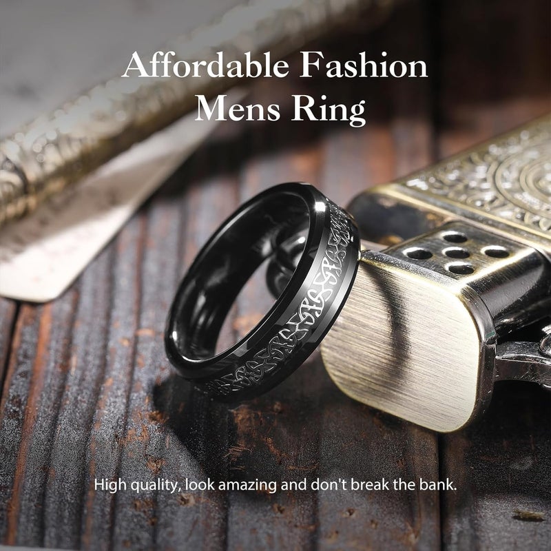 King Will Men's Cetic Knot Tungsten Carbide Ring, Opal/Carbon Fiber Inlay 6mm/8mm Wedding Band for Men Engagement Ring Comfort Fit - Image 3