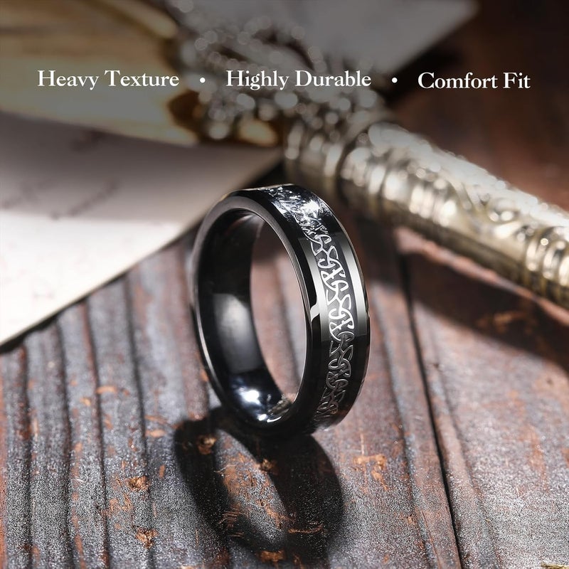 King Will Men's Cetic Knot Tungsten Carbide Ring, Opal/Carbon Fiber Inlay 6mm/8mm Wedding Band for Men Engagement Ring Comfort Fit - Image 2