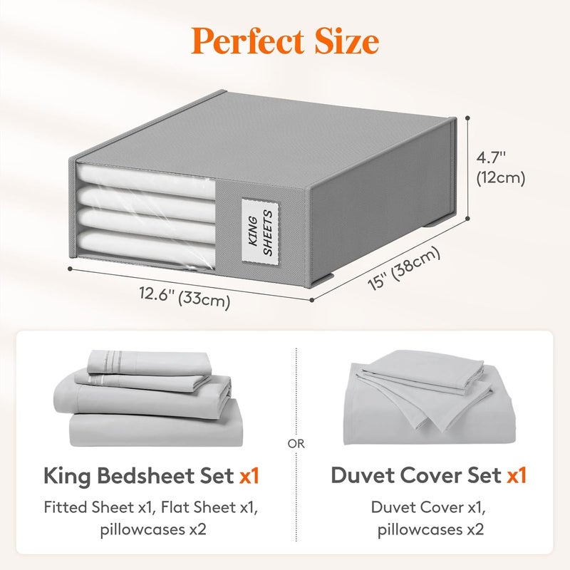 Lifewit 4 Pack Bed Sheet Organizer, Foldable Bedding Sheet Organizers and Storage with Large Clear Window and Label, Sheets Organizer for Linen Closet, Storage Box Bins with Lids for Duvet Cover Set - Image 3