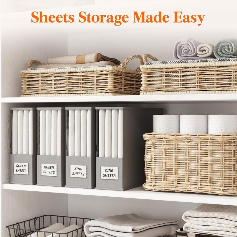 Lifewit 4 Pack Bed Sheet Organizer, Foldable Bedding Sheet Organizers and Storage with Large Clear Window and Label, Sheets Organizer for Linen Closet, Storage Box Bins with Lids for Duvet Cover Set - Image 4