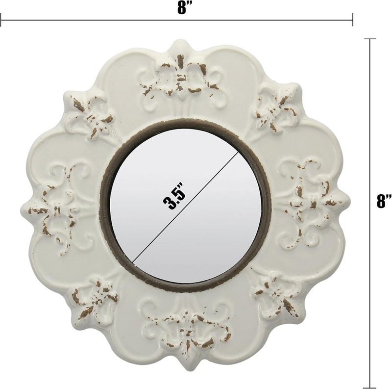 Stonebriar 8" Round Off White Ceramic Accent Wall Mirror with Attached Hanging Loop, Decorative Vintage Decor for the Living Room, Bedroom, Hallway, and Entryway - Image 5