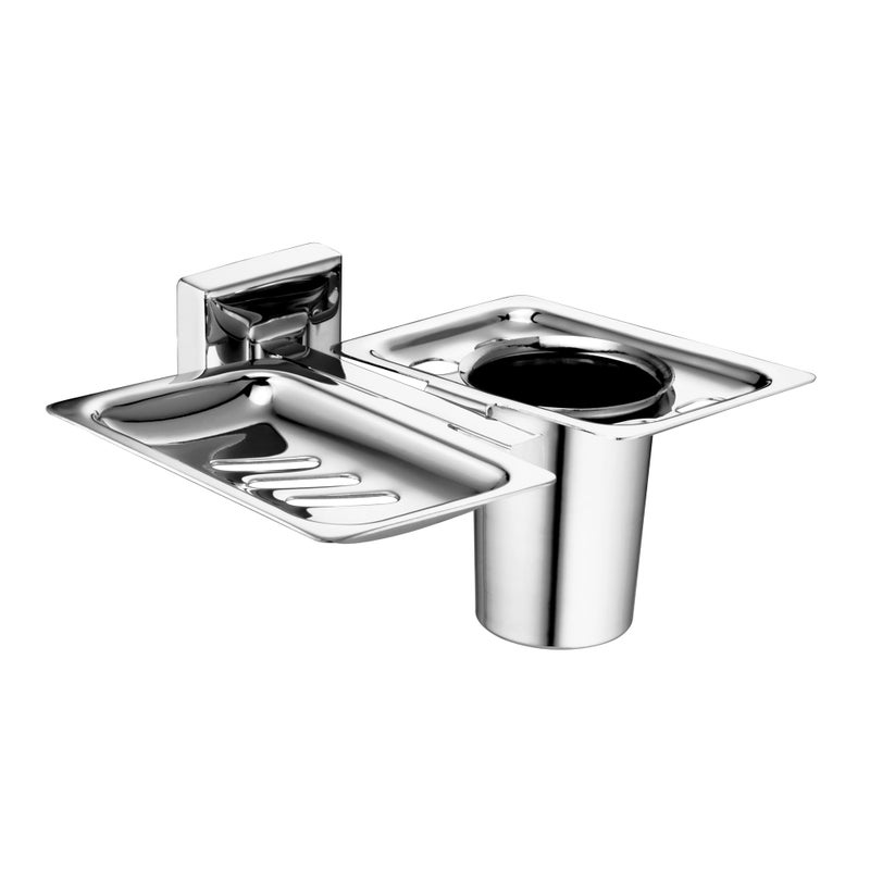 ANATOMIX Stainless Steel 2in1 Tumbler Holder with Soap Dish/Soap Stand/Tooth Brush Holder/Bathroom Accessories(Chrome Finish) - Pack of 1 - Image 1